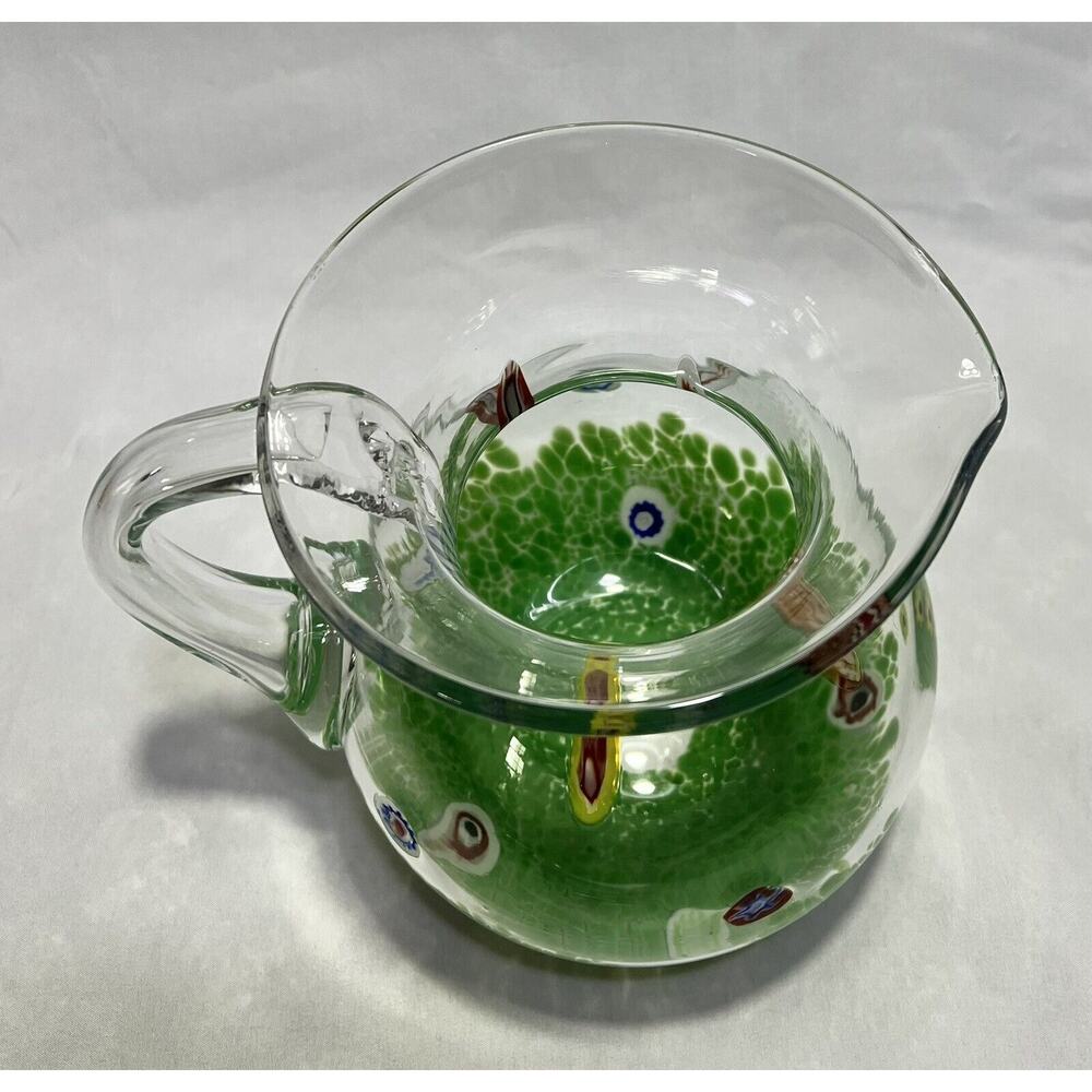 Vintage Murano Millefiori Hand Blown Art Glass Water Pitcher Green Clear 8" - Picture 8 of 8